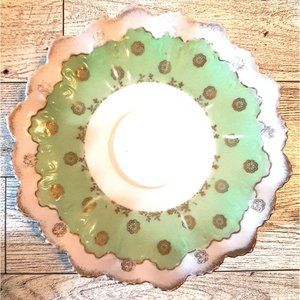 Green Saucer Gold Trim Made in Germany Vintage Delicate Victorian 6 Inches